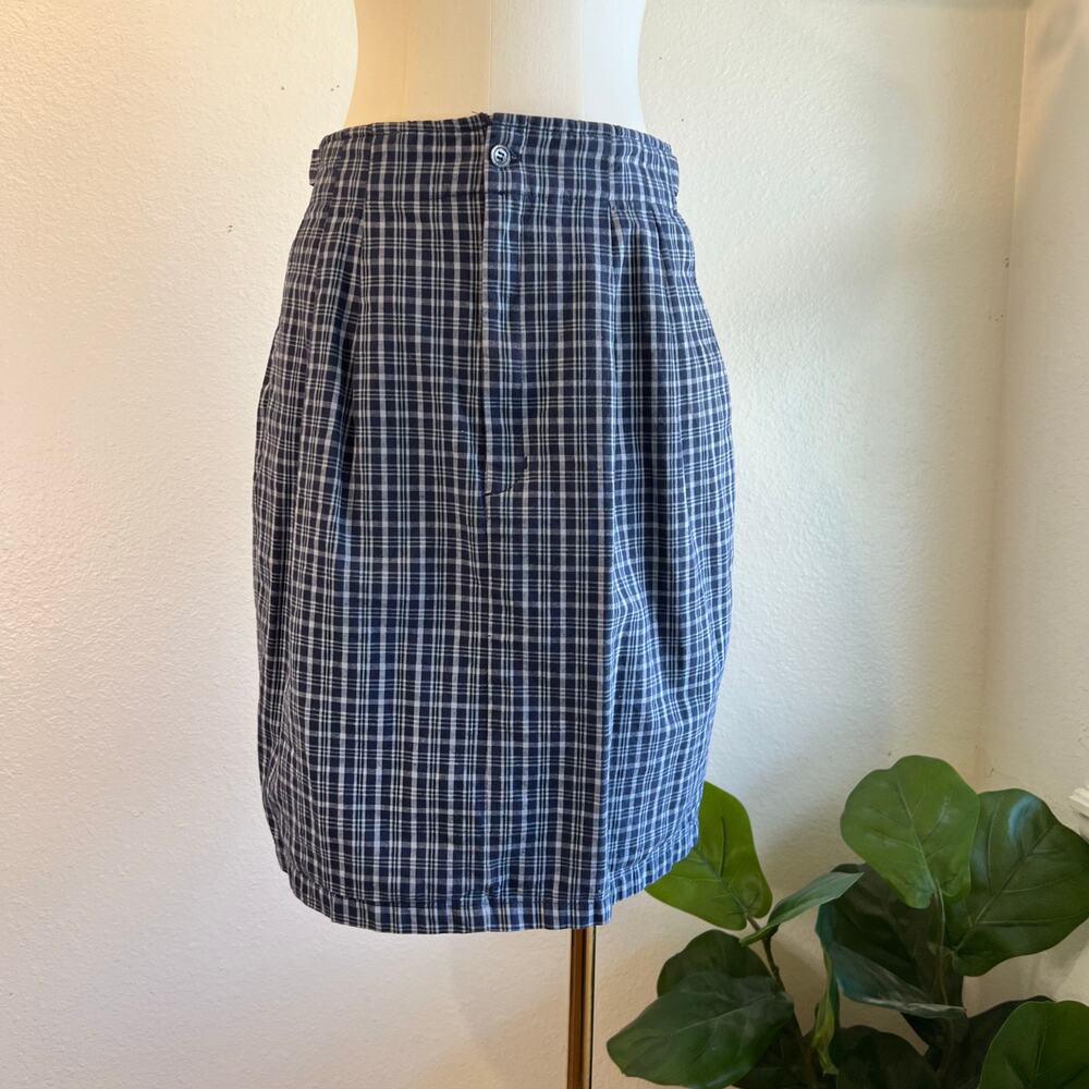 90s GAP Blue Plaid 100% Cotton Utility Mini Skirt Size Small